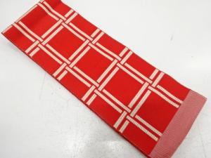 格子模様織り出し　単半幅帯